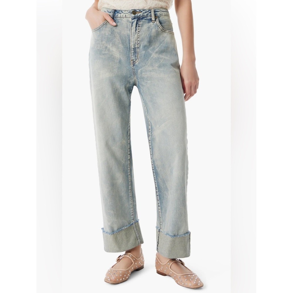 Robert Rodriguez Light Denim Wide Leg High Rise Raw Hem Cuffed Jeans Size 12